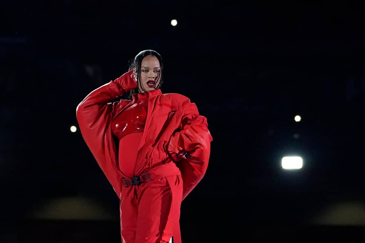 Barbadian singer Rihanna performs during the halftime show of Super Bowl LVII between the Kansas City Chiefs and the Philadelphia Eagles at State Farm Stadium in Glendale, Arizona, on 12 February, 2023.