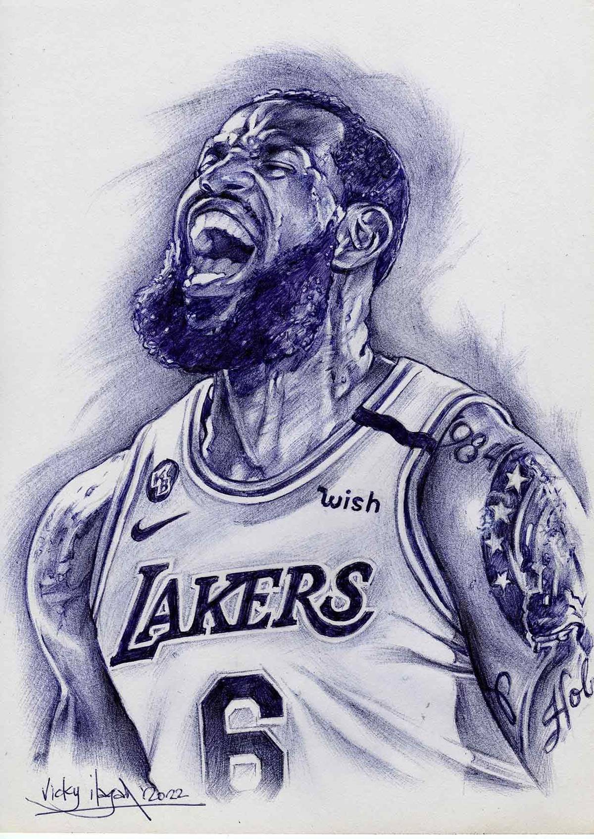 Ballpoint pen portrait of Lebron James.