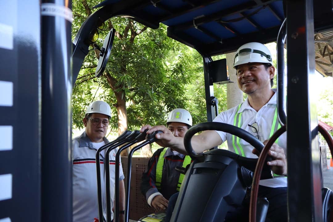 Logistics representative Nelson Ojoy hones his forklift skills during MMPC’s intensive training program in Santa Rosa, Laguna.