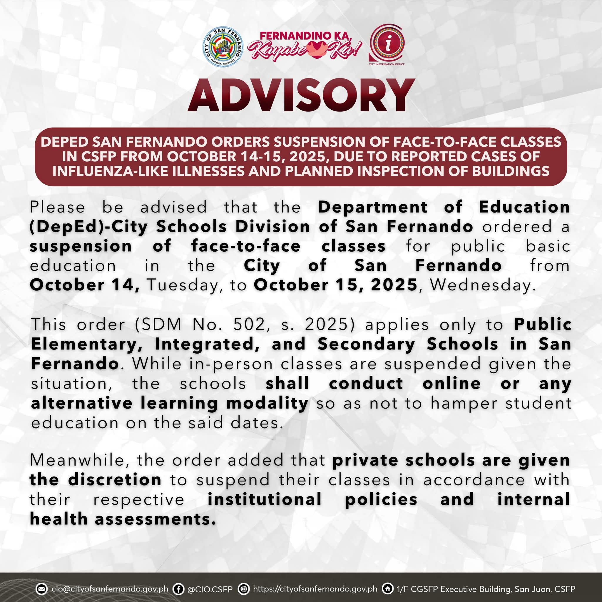 WALANG PASOK: DepEd San Fernando suspends classes due to flu-like cases