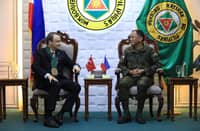 Commanding General Philippine Army (CGPA) Lt. Gen. Antonio G. Nafarrete and Turkish Ambassador to the Philippines Niyazi Akyol discuss possible defense partnerships in a courtesy call at the Headquarters Philippine Army, Fort Bonifacio, Taguig City on October 14, 2025.