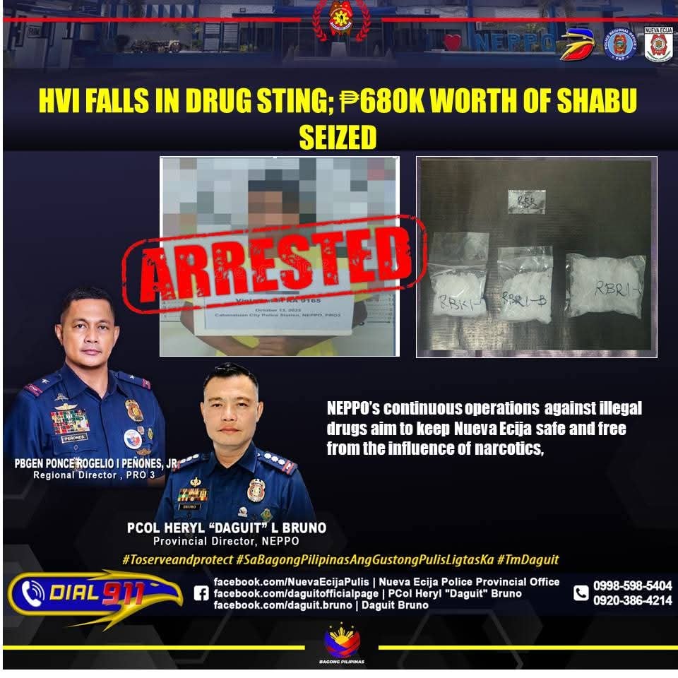 Nueva Ecija narcotics crackdown: Top drug figure nabbed in midnight raid, P680K shabu hauled
