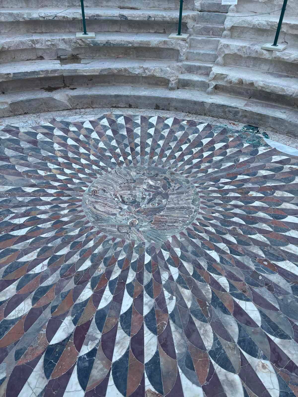 The original marble floor in the Odeion (music hall) in Kybira.