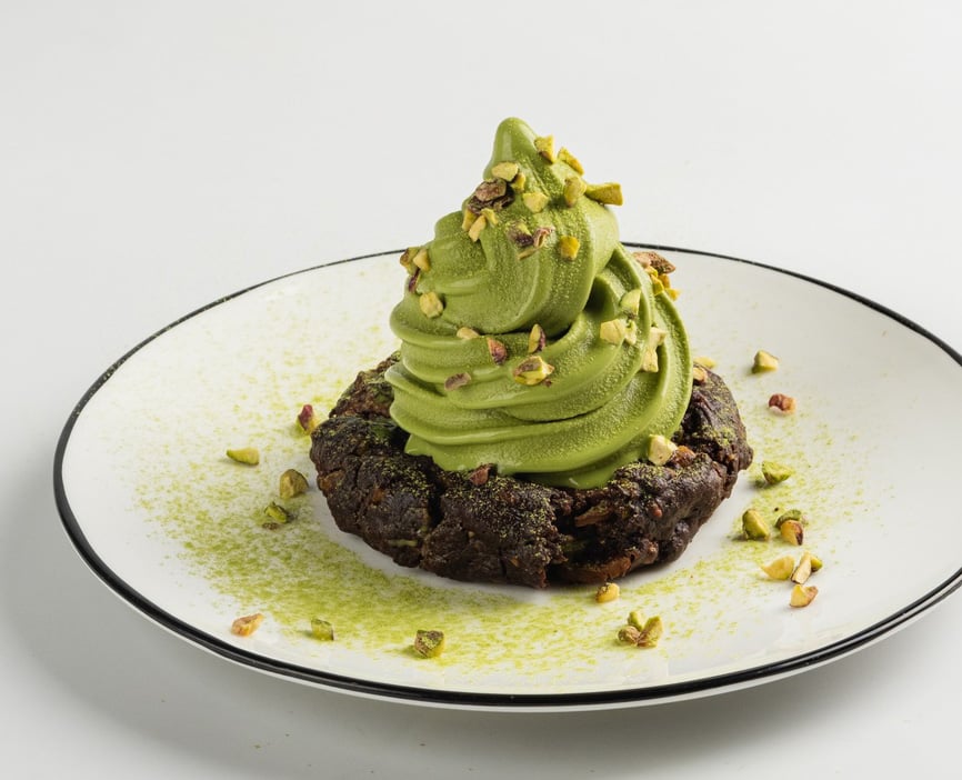 Dubai Chocolate Cookie with Matcha Soft Serve.