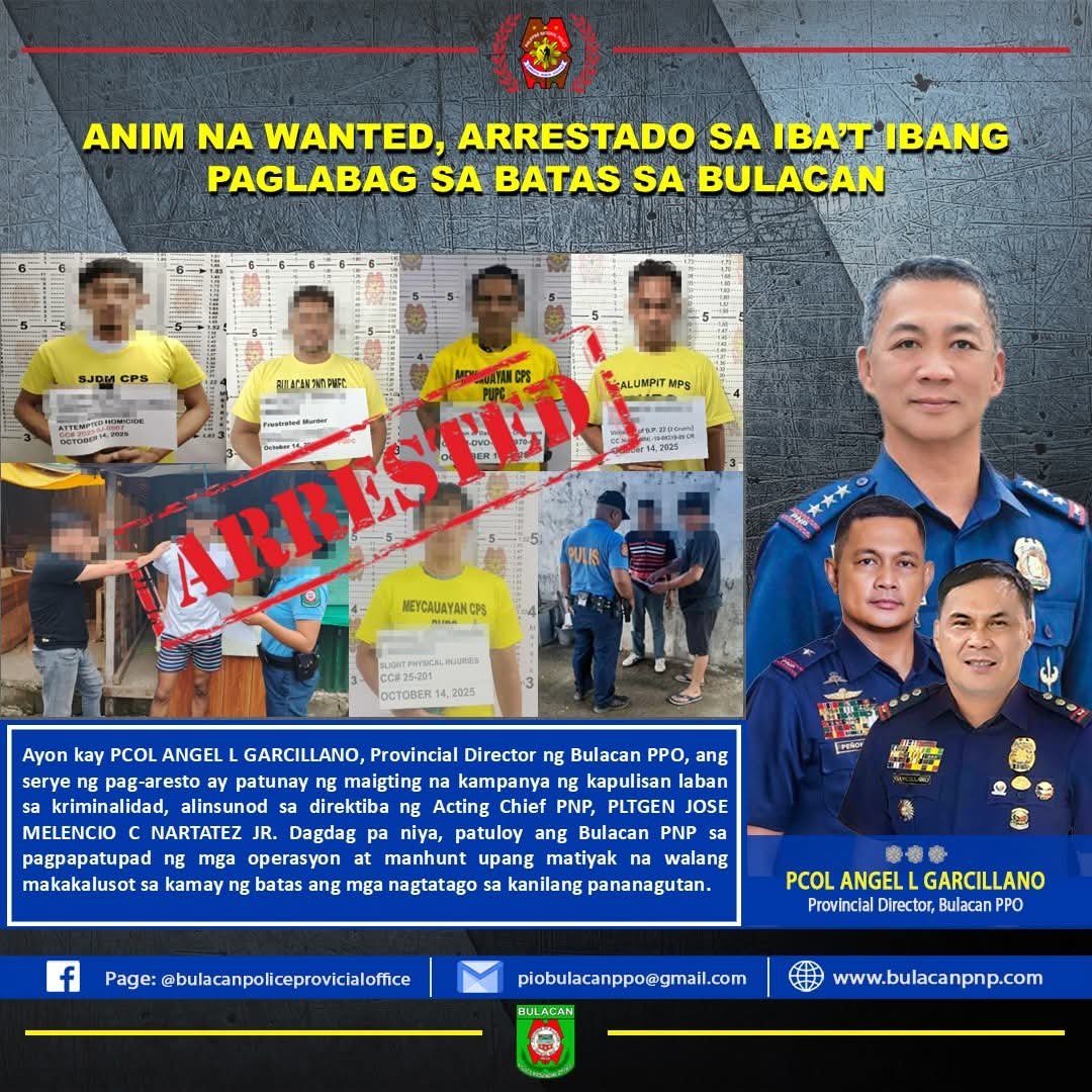 Six wanted suspects arrested in Bulacan police operations