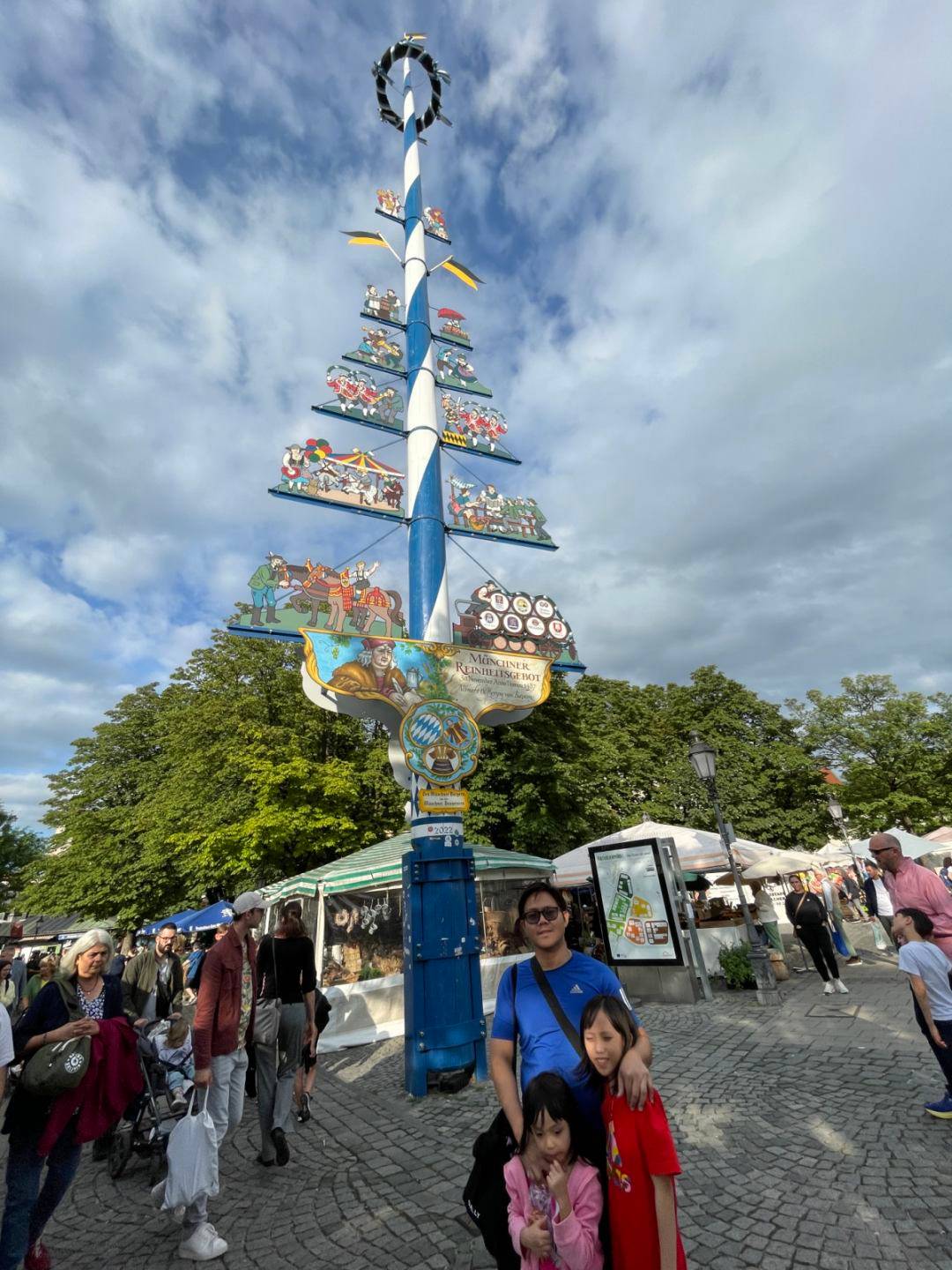Bavarian Maypole on Viktualienmarkt, Munich, Germany.