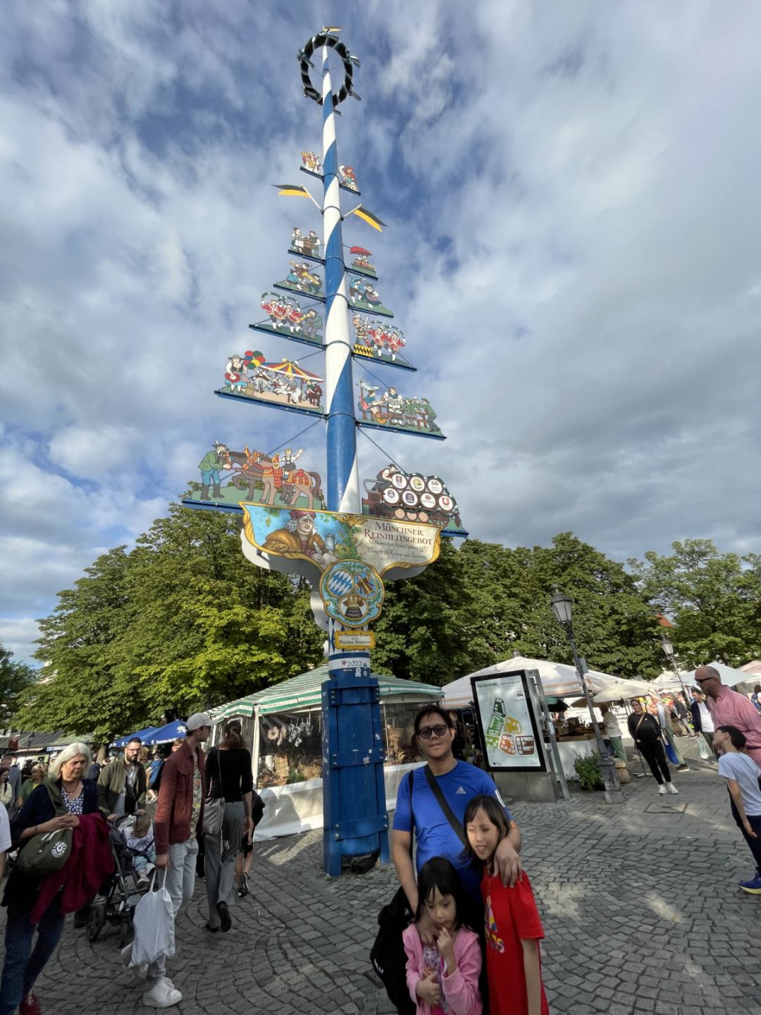 Bavarian Maypole on Viktualienmarkt, Munich, Germany.