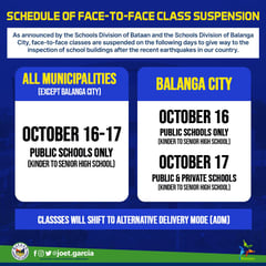 DepEd Bataan suspends face-to-face classes
