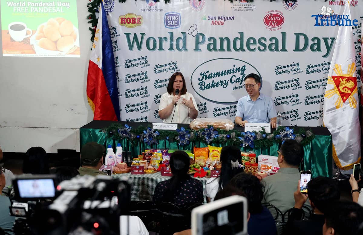 (October 16 2025) Vice President Sara Duterte speaks at the press conference with Kamuning Bakery with moderator columnist Wilson Lee Flores during the World Pandesal Day celebration in Quezon City on Thursday October 16 2025. Photo/Analy Labor