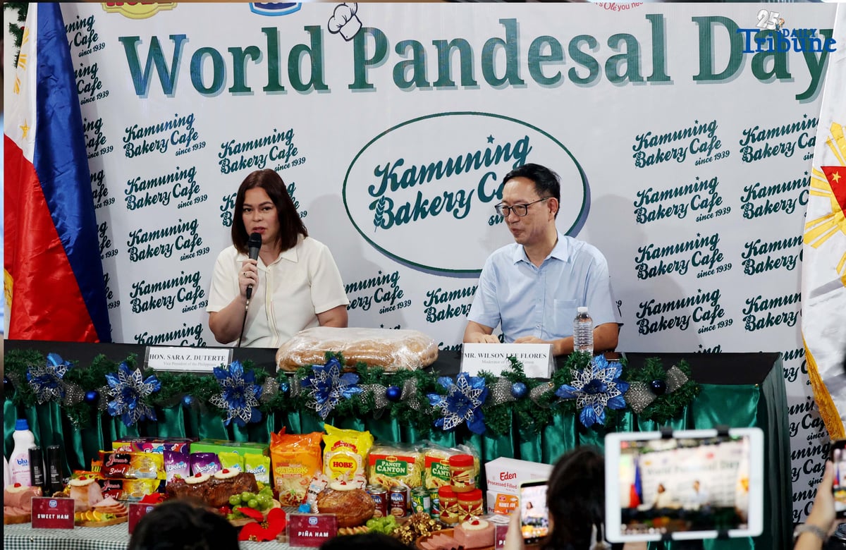 (October 16 2025) Vice President Sara Duterte speaks at the press conference with Kamuning Bakery with moderator columnist Wilson Lee Flores during the World Pandesal Day celebration in Quezon City on Thursday October 16 2025. Photo/Analy Labor