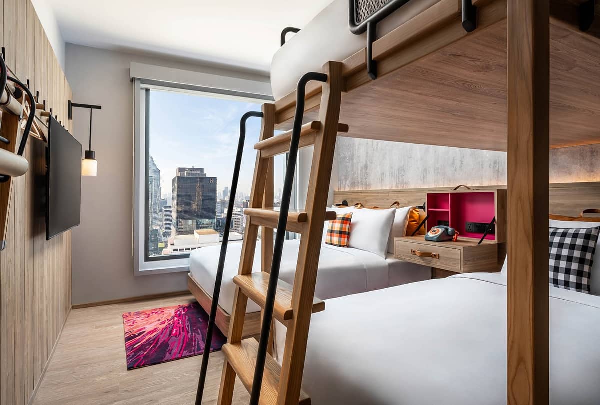 Moxy Bangkok Ratchaprasong’s unique Loft Rooms provides a comfy and thoughtful space to relax and unwind after exploring Bangkok.