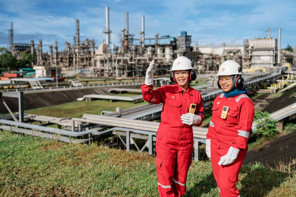 ENGINEERS at a Shell industrial site review plant operations as part of ongoing efficiency and safety monitoring.