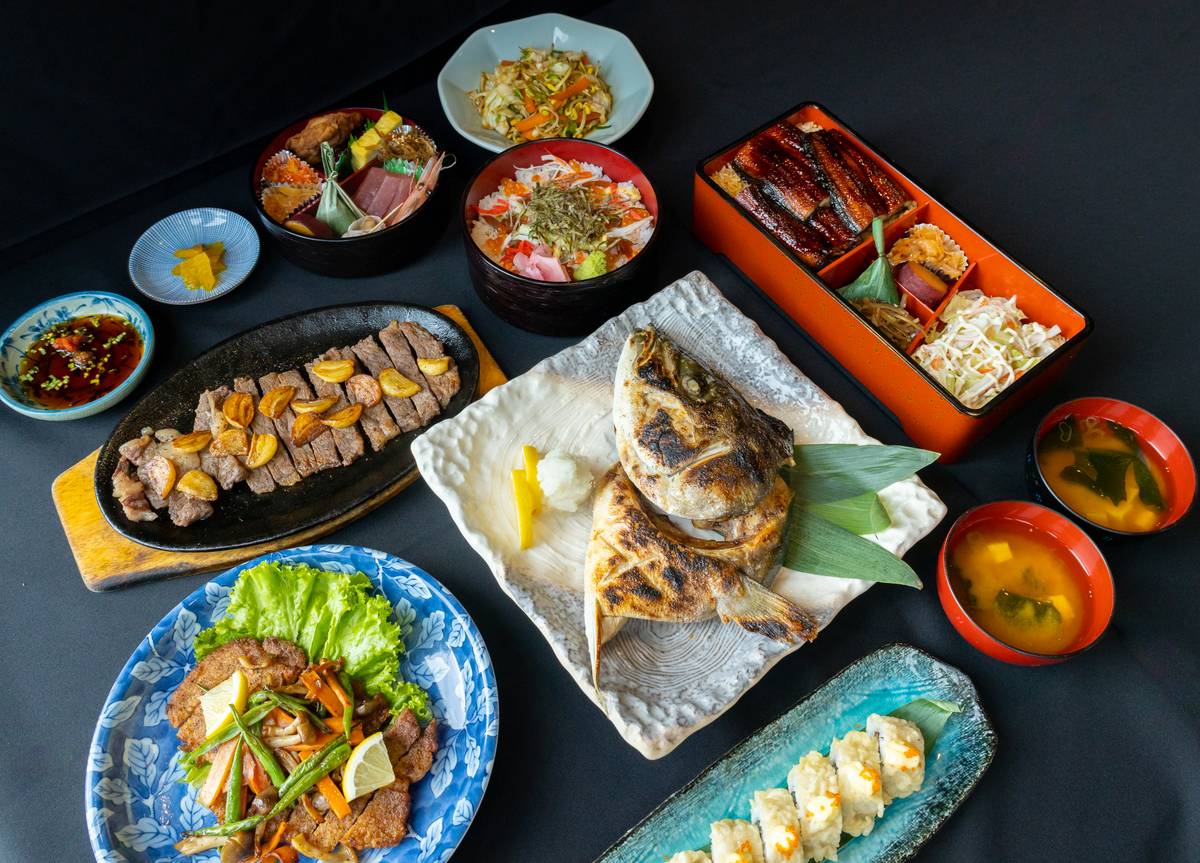 Variety of Unaju, Hamachi Kabutoyaki, Wagyu Steak, Chirashi Sushi, Salmon Tempura Maki, Rosukatsu