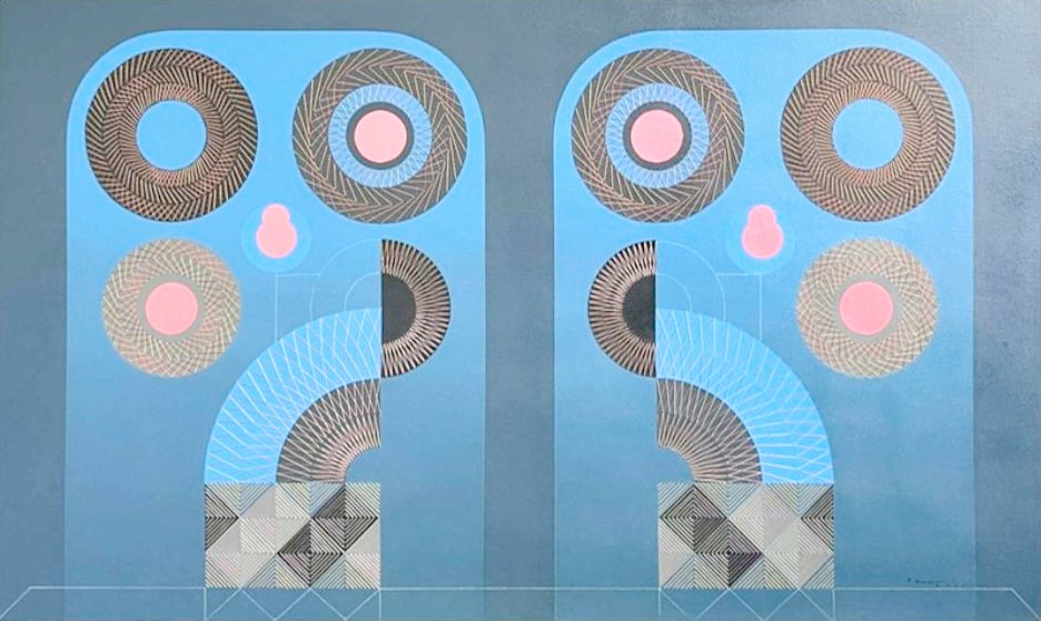 Patrick Esmao’s ‘Maslag Ya Ing Bengi (The Night is Lit)’ (mixed mdeia on canvas, 36 by 60 inches, 2025).