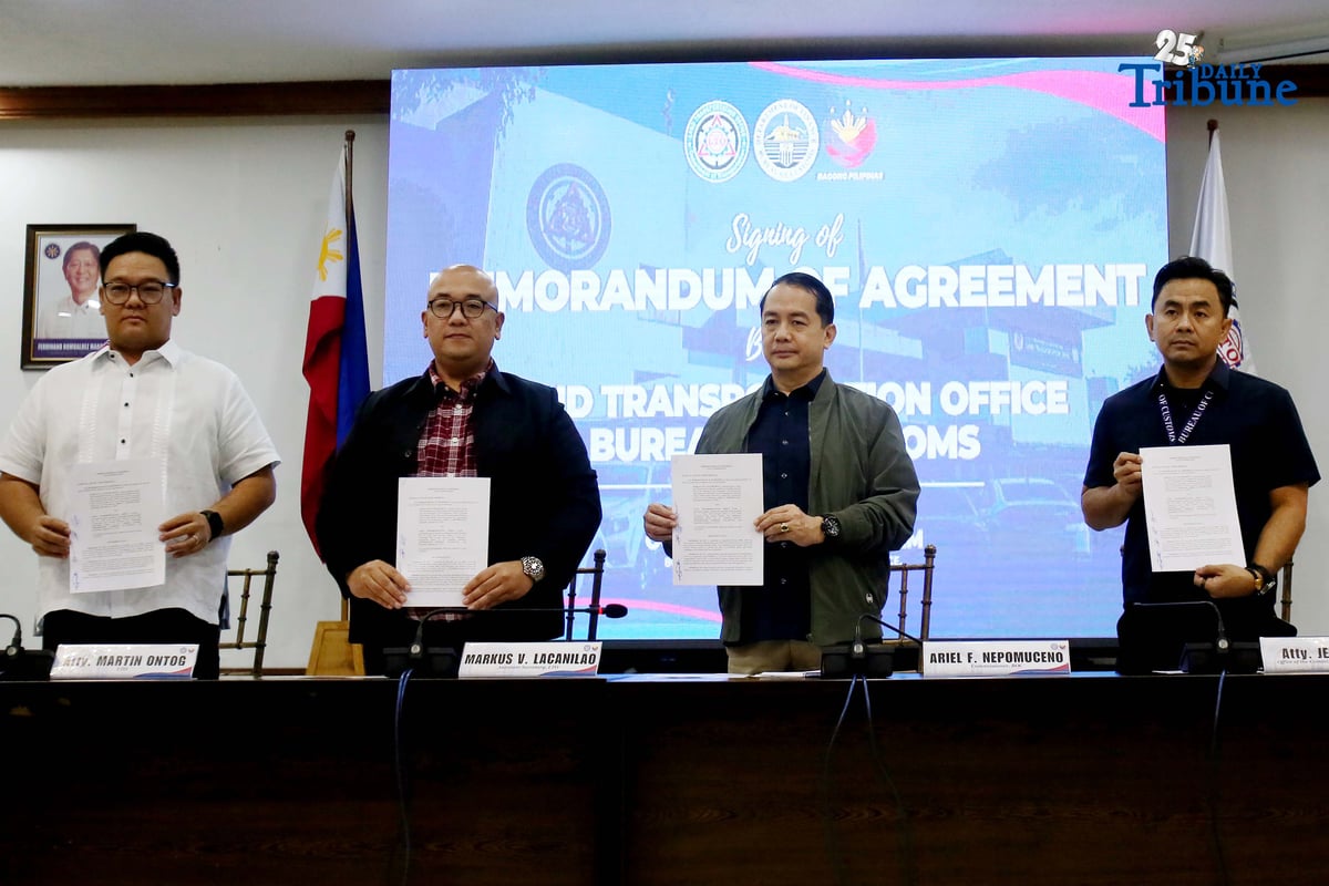 (October 21 2025) Bureau of Customs BOC Land Transportation Office LTO led by BOC Commissioner Ariel Nepomuceno, LTO Chief Markus Lacanilao, along with LTO Atty. Martin Ontog and Office of the commissioner staff Jek Casipit signed a memorandum of Agreement MOA to strengthen coordination and to combat on smuggled vehicles, BOC commissioner said the agreement shows a collaboration effort between the BOC and LTO in promoting transparency and coordinated enforcement, held at LTO office in Quezon City on Tuesday October 21 2025. Photo/Analy Labor