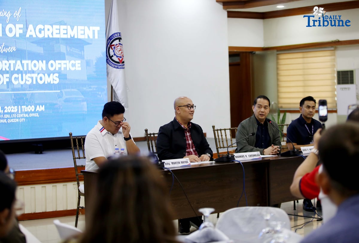 (October 21 2025) Bureau of Customs BOC Land Transportation Office LTO led by BOC Commissioner Ariel Nepomuceno, LTO Chief Markus Lacanilao, along with LTO Atty. Martin Ontog and Office of the commissioner staff Jek Casipit signed a memorandum of Agreement MOA to strengthen coordination and to combat on smuggled vehicles, BOC commissioner said the agreement shows a collaboration effort between the BOC and LTO in promoting transparency and coordinated enforcement, held at LTO office in Quezon City on Tuesday October 21 2025. Photo/Analy Labor