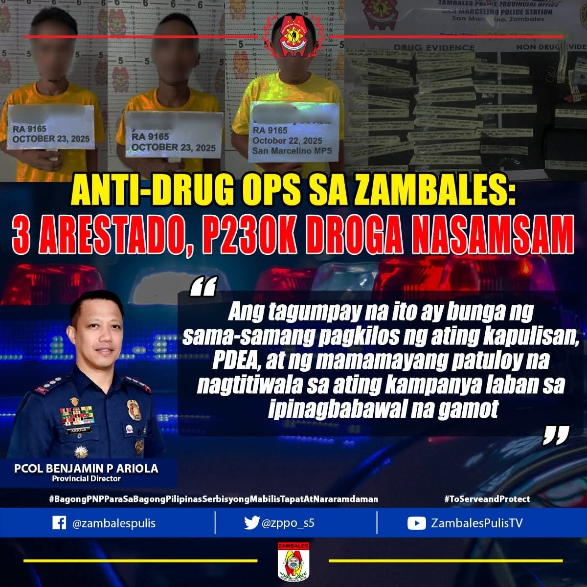 3 arrested, P230K worth of drugs seized in Zambales operations