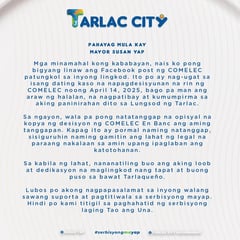 Tarlac mayor issues statement on supposed disqualification