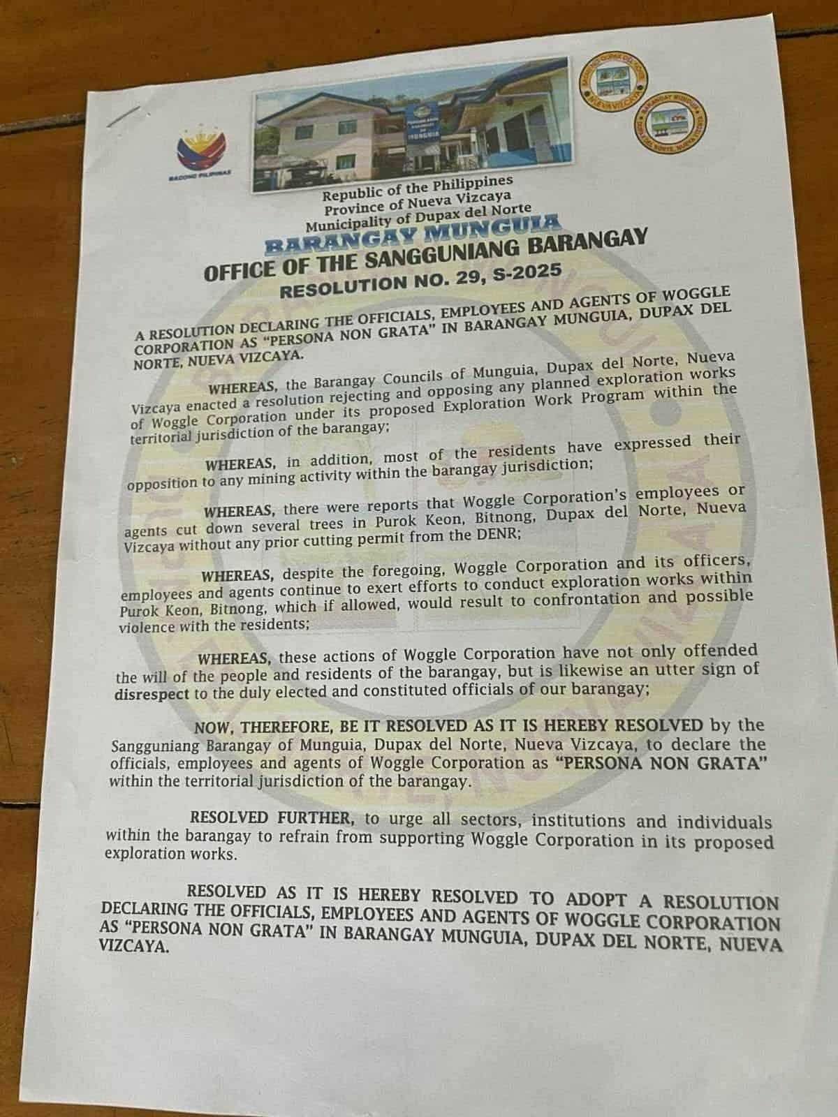 Nueva Vizcaya village declares mining firm ‘persona non grata’ over illegal activities