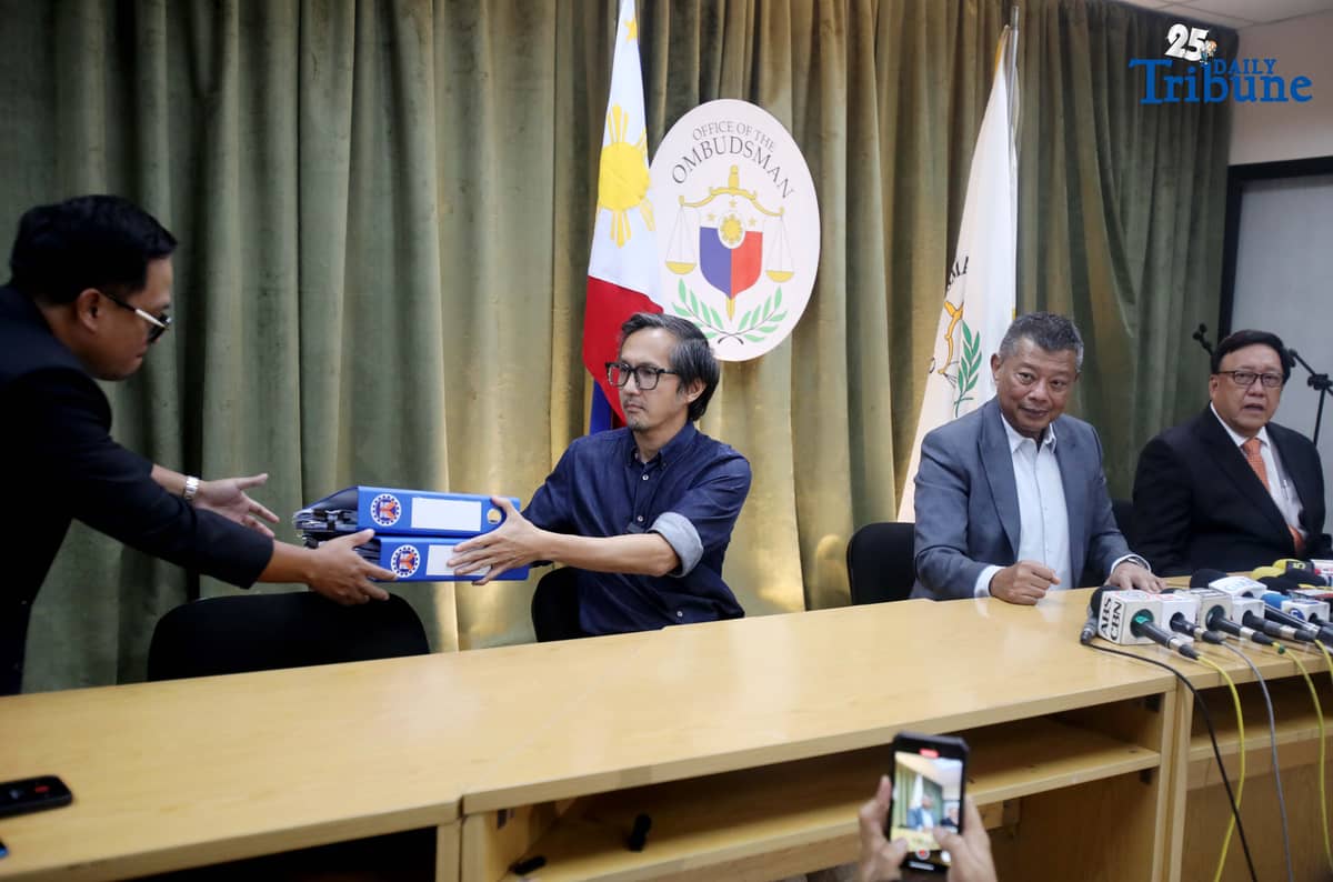 DPWH Secretary Vince Dizon, Ombudsman Jesus Crispin Remulla, and Independent Commission for Infrastructure (ICI) Chairman Justice Andres Reyes hold a joint press conference after filing malversation and graft charges before the Office of the Ombudsman against 22 DPWH officials and contractors allegedly involved in anomalous infrastructure projects uncovered through the ICI probe.