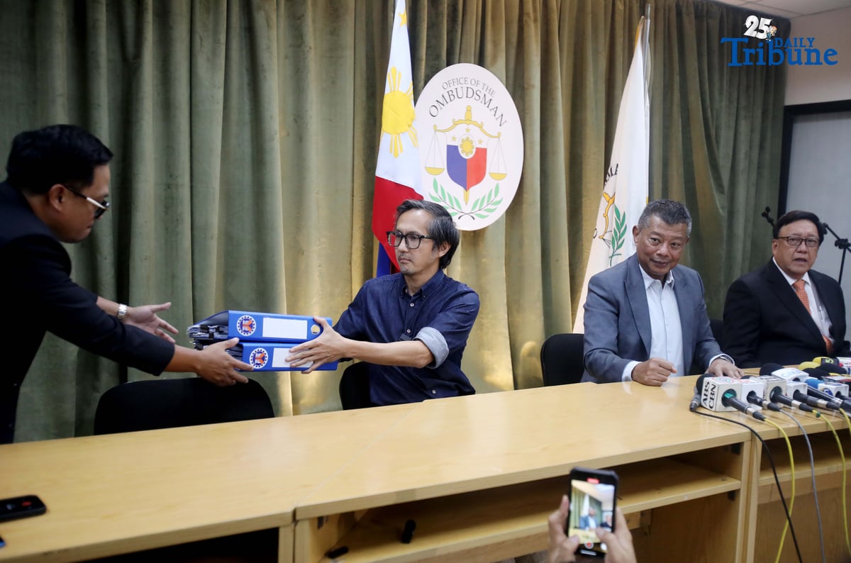 DPWH Secretary Vince Dizon, Ombudsman Jesus Crispin Remulla, and Independent Commission for Infrastructure (ICI) Chairman Justice Andres Reyes hold a joint press conference after filing malversation and graft charges before the Office of the Ombudsman against 22 DPWH officials and contractors allegedly involved in anomalous infrastructure projects uncovered through the ICI probe.