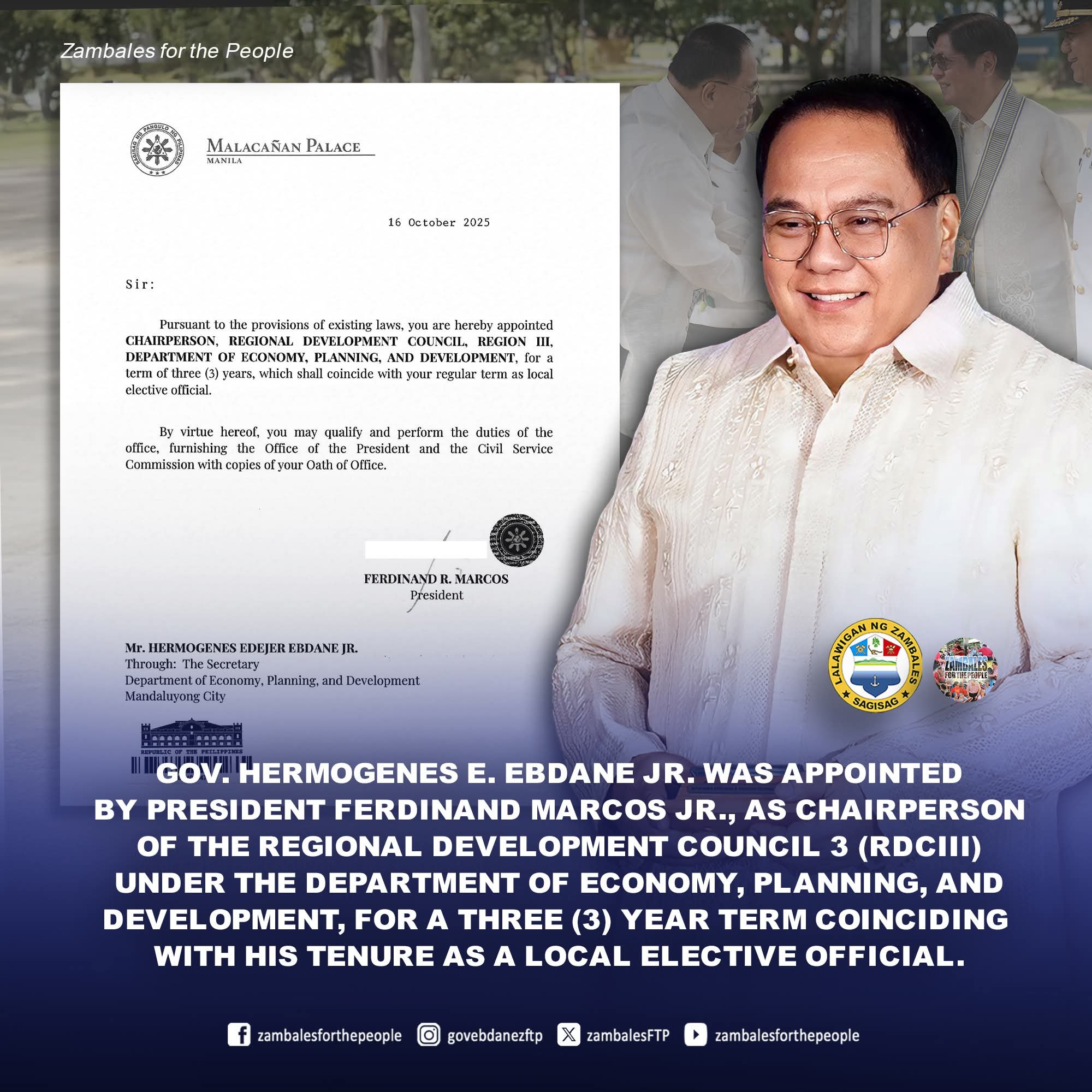 President Marcos appoints Ebdane as Central Luzon RDC chair