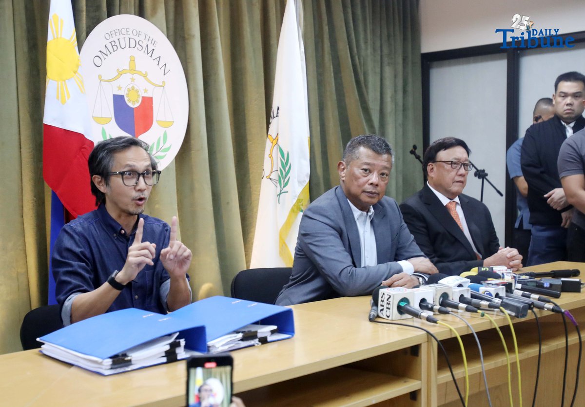 DPWH Secretary Vince Dizon, Ombudsman Jesus Crispin Remulla, and Independent Commission for Infrastructure (ICI) Chairman Justice Andres Reyes hold a joint press conference after filing malversation and graft charges before the Office of the Ombudsman against 22 DPWH officials and contractors allegedly involved in anomalous infrastructure projects uncovered through the ICI probe.