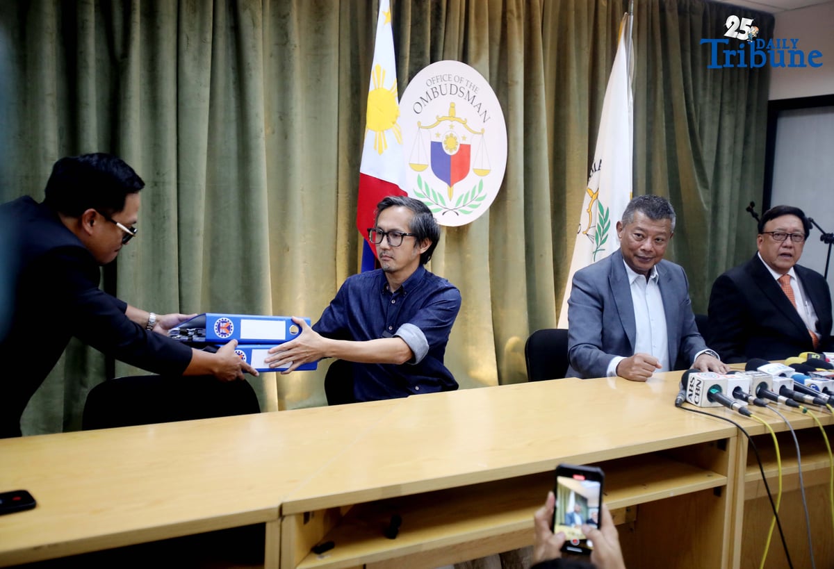 DPWH Secretary Vince Dizon, Ombudsman Jesus Crispin Remulla, and Independent Commission for Infrastructure (ICI) Chairman Justice Andres Reyes hold a joint press conference after filing malversation and graft charges before the Office of the Ombudsman against 22 DPWH officials and contractors allegedly involved in anomalous infrastructure projects uncovered through the ICI probe.