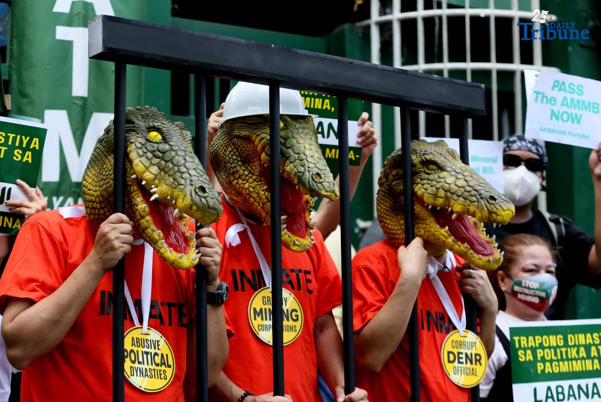(October 23 2025) Militant group Alyansa Tigil Mina stage a protest at DENR office in Visayas avenue in Quezon City on Friday October 24 2025, to demand accountability from government officials and mining corporation for the destructive large scale mining operations in the country. Photo/Analy Labor