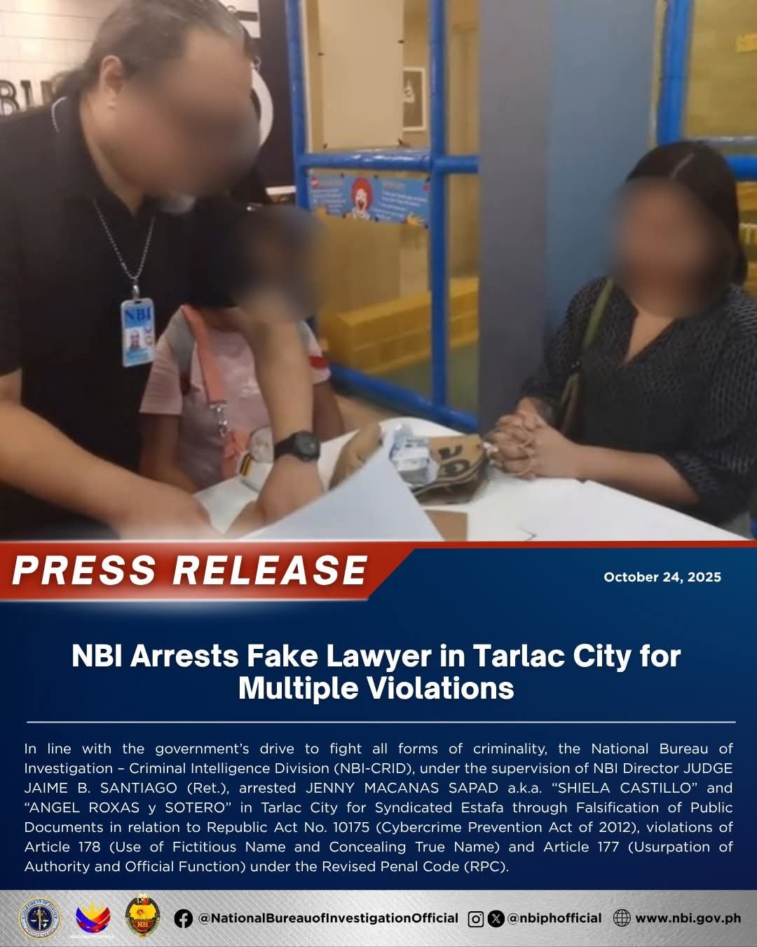 NBI arrests fake lawyer in Tarlac