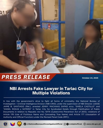 NBI arrests fake lawyer in Tarlac