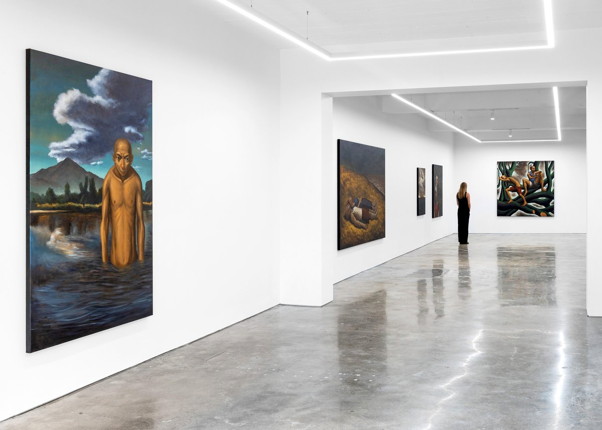 Elmer Borlongan brought 11 paintings for his first solo exhibition in Australia, which includes the haunting ‘Lublob’ (left), acrylic on canvas, 84x60 inches, 2025.