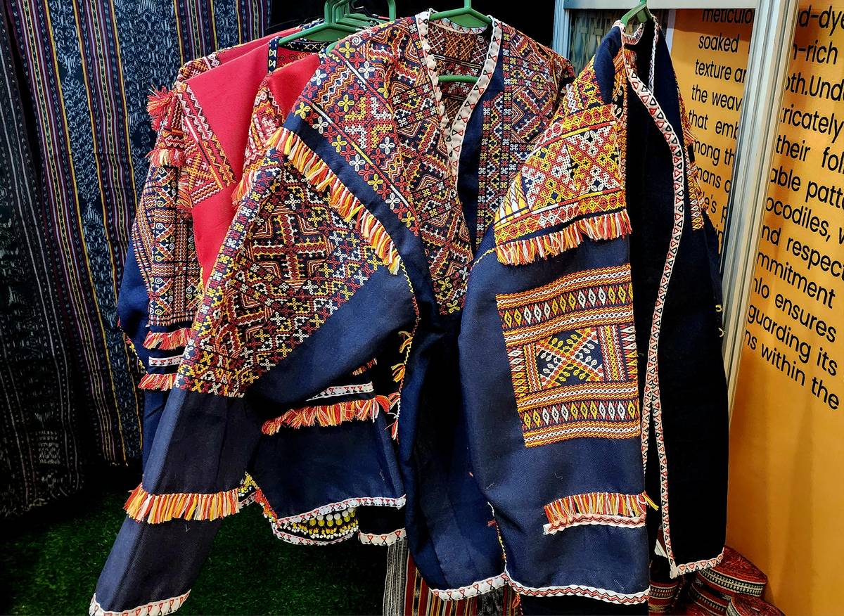 Dagum or traditional Mandaya shirt with embroidery made by Mandaya weaver Samporonia Madanlo from Caraga, Davao Oriental.