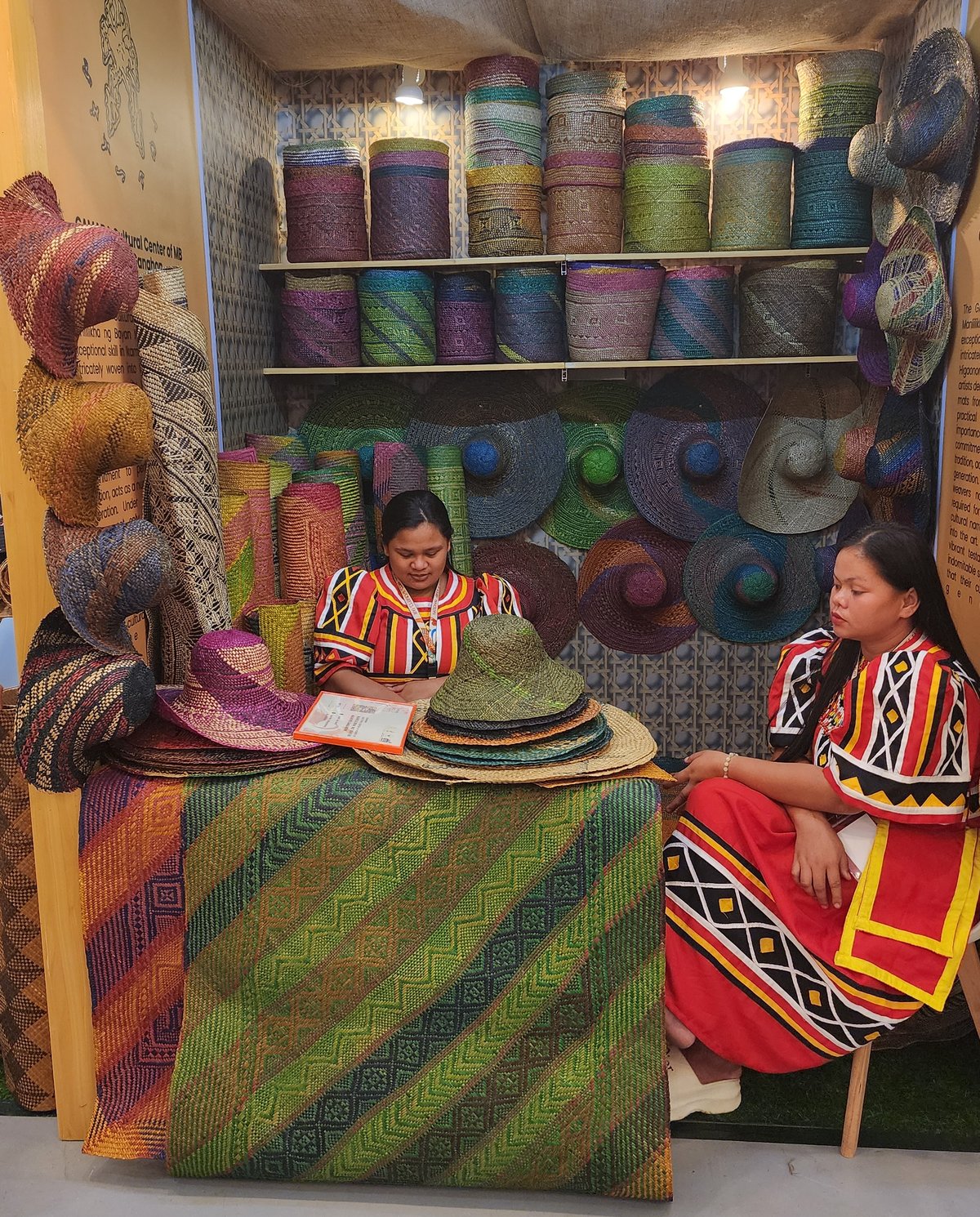 Mats and other products made from sodsod, woven by Higaonon Manobo mat weaver and Manlilikha ng Bayan Marife Ganahon and members of her community.
