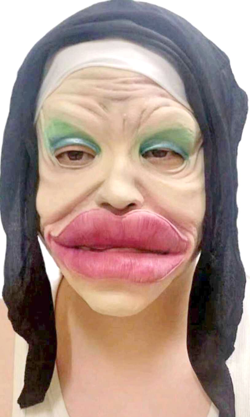 Cosmetic surgery gone bad Halloween mask.