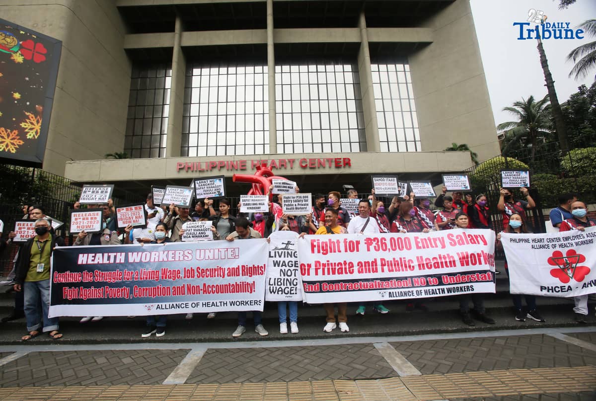 (October 30 2025) Members of Alliance of Health Workers from various public hospital hold a Halloween protest action In front of Philippine Heart Center, East Avenue, Quezon City on Thursday October 30 2025, to condemned the government’s continued neglect of health workers welfare and the worsening condition of public hospitals. Photo/Analy Labor
