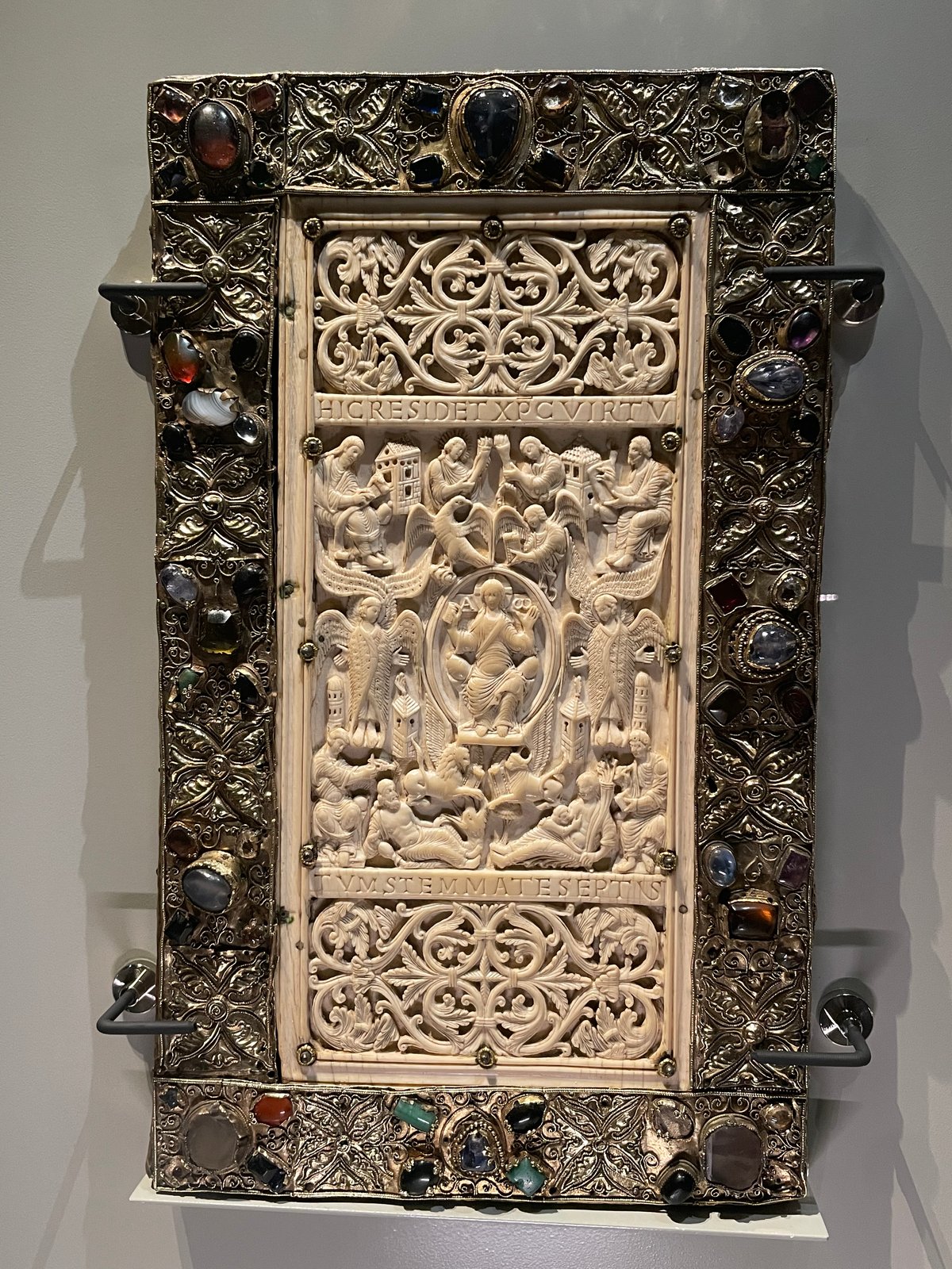 Bible covered with gems and ivory.