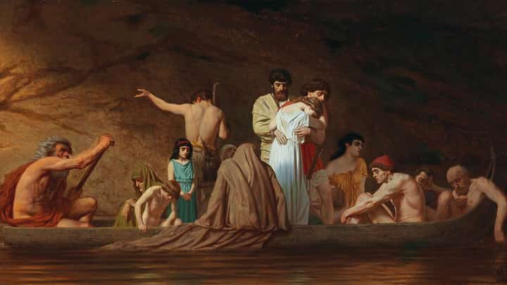 "Die Barke des Charon." Oil on canvas, painting by Otto Brausewetter.