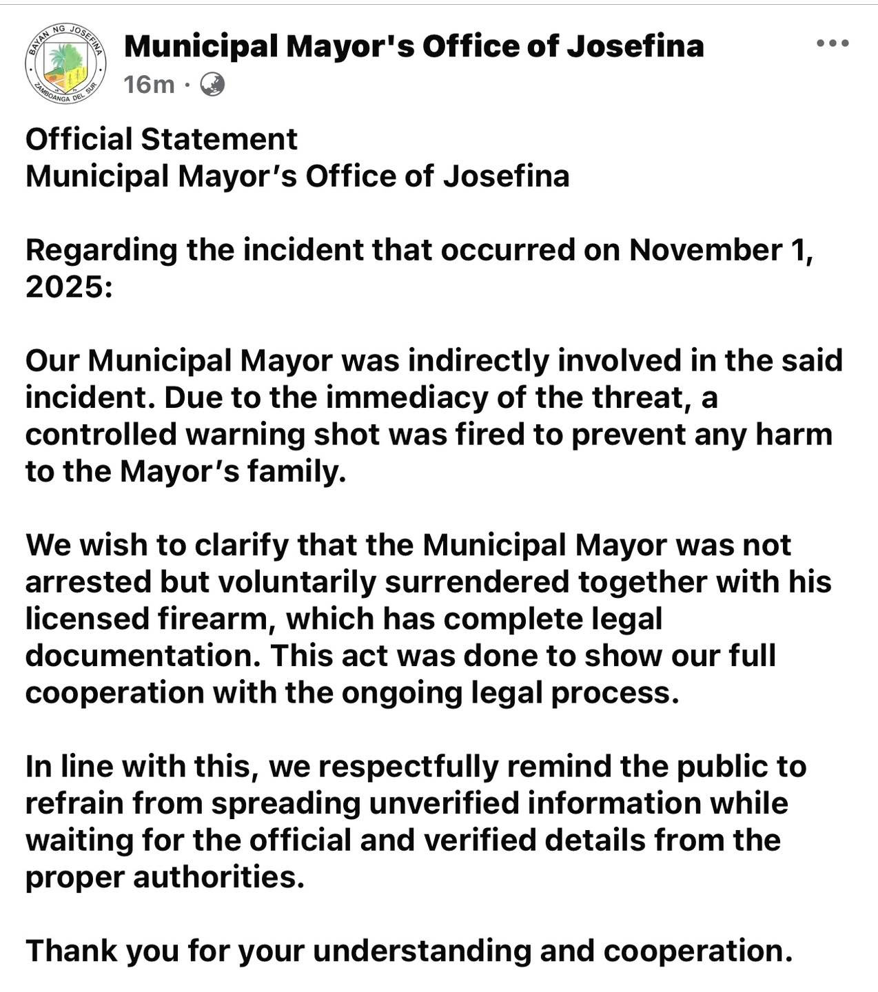Zamboanga del Sur mayor surrenders after gun incident