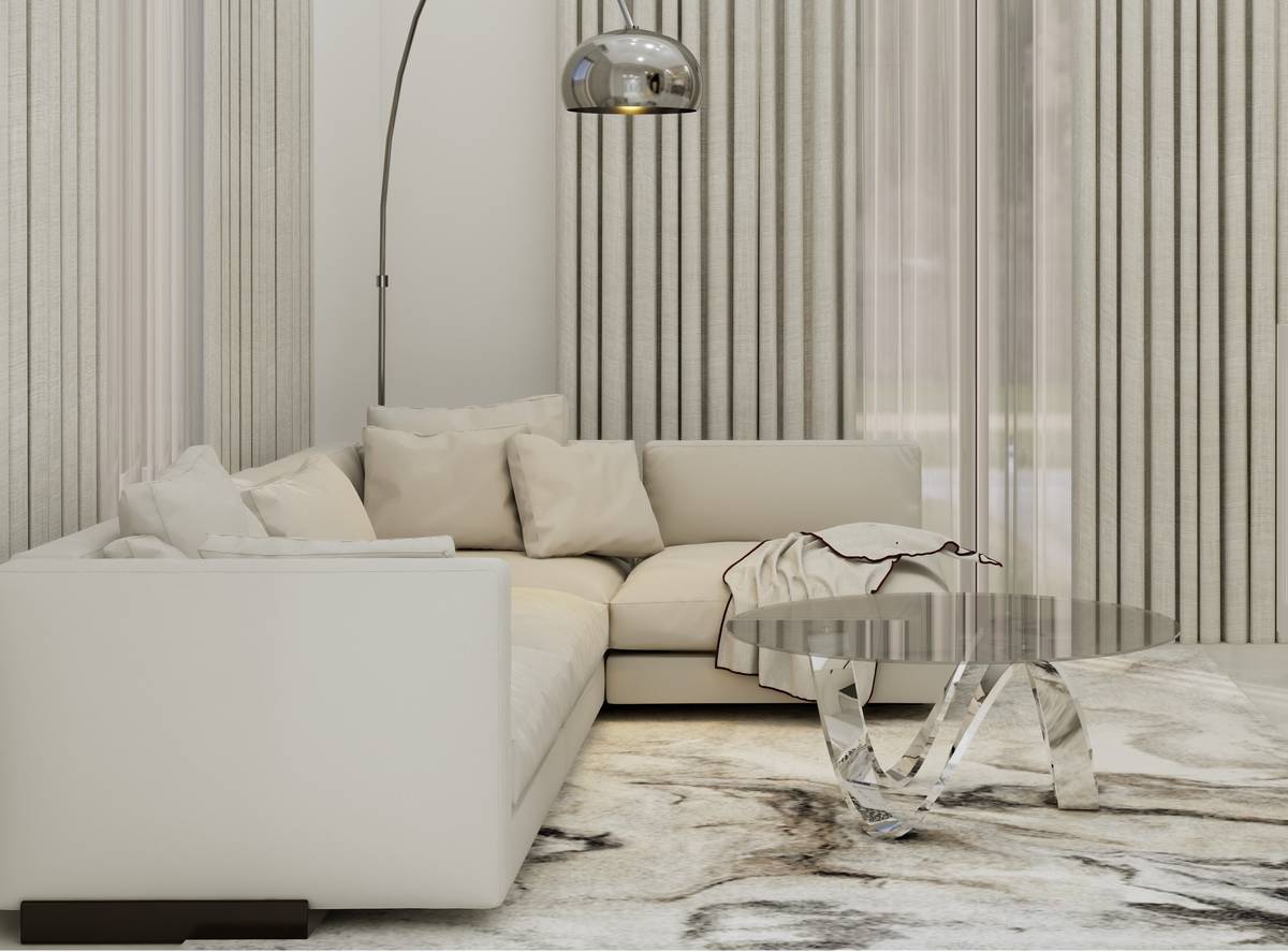 A 3D render of an Audrey Letada-renovated living area.