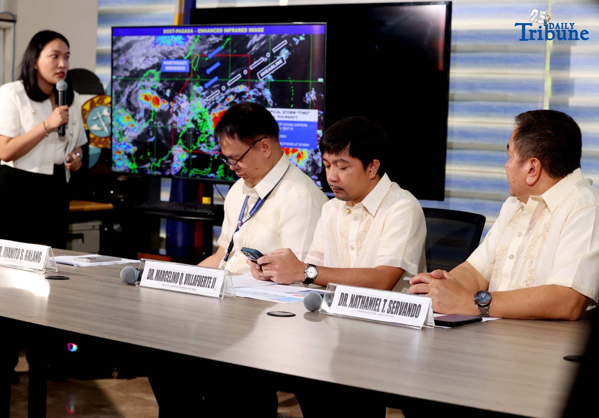 (November 03 2025) Philippine Atmospheric, Geophysical and Astronomical Services Administration (Pagasa) officials give an update regarding severe tropical storm Tino, with international name Kalmaegi, during a press conference on Monday November 3 2025 which may intensify into super typhoon as it approaches parts of the Visayas placing the region under Tropical Cyclone Wind Signal (TCWS) No. 2. Photo/Analy Labor