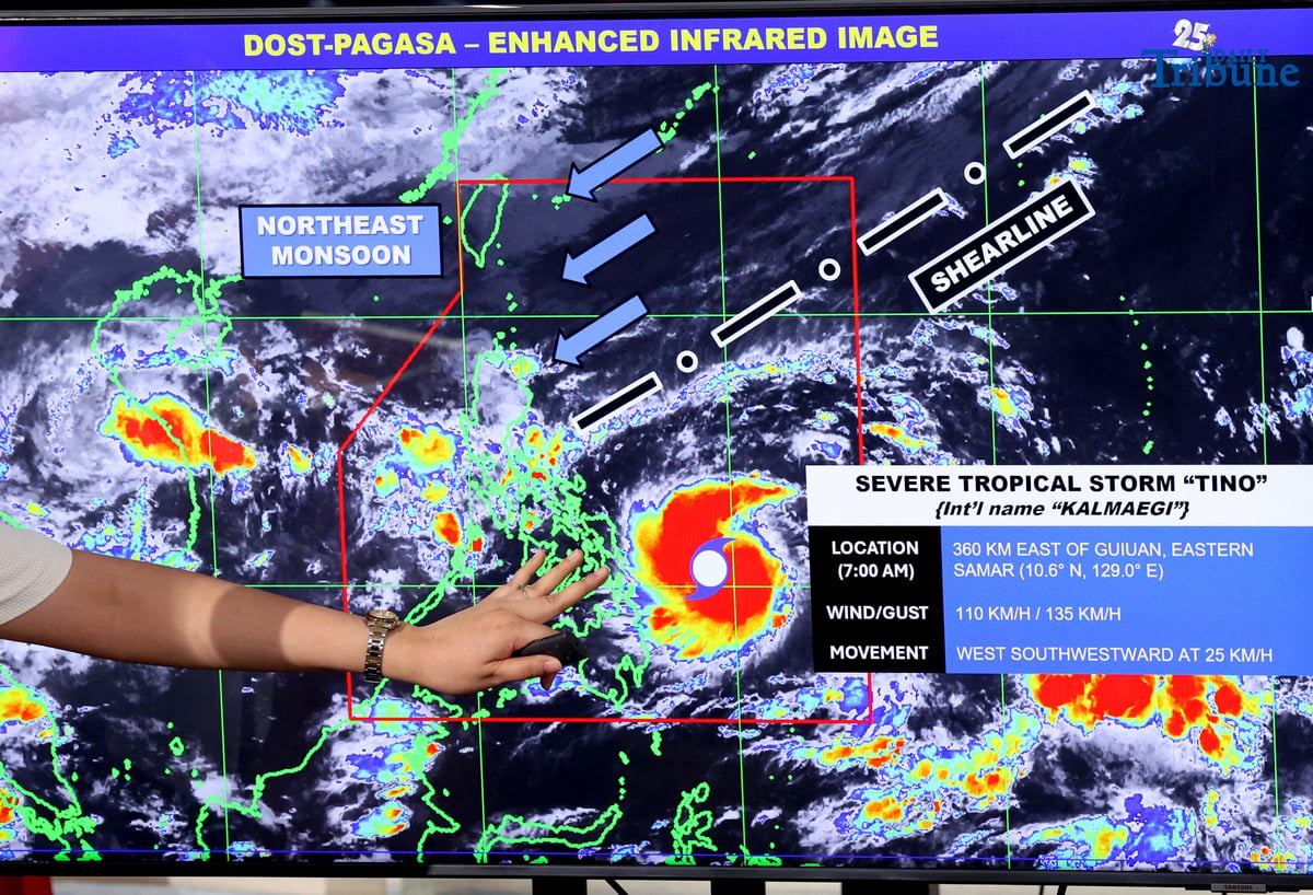 (November 03 2025) Philippine Atmospheric, Geophysical and Astronomical Services Administration (Pagasa) officials give an update regarding severe tropical storm Tino, with international name Kalmaegi, during a press conference on Monday November 3 2025 which may intensify into super typhoon as it approaches parts of the Visayas placing the region under Tropical Cyclone Wind Signal (TCWS) No. 2. Photo/Analy Labor