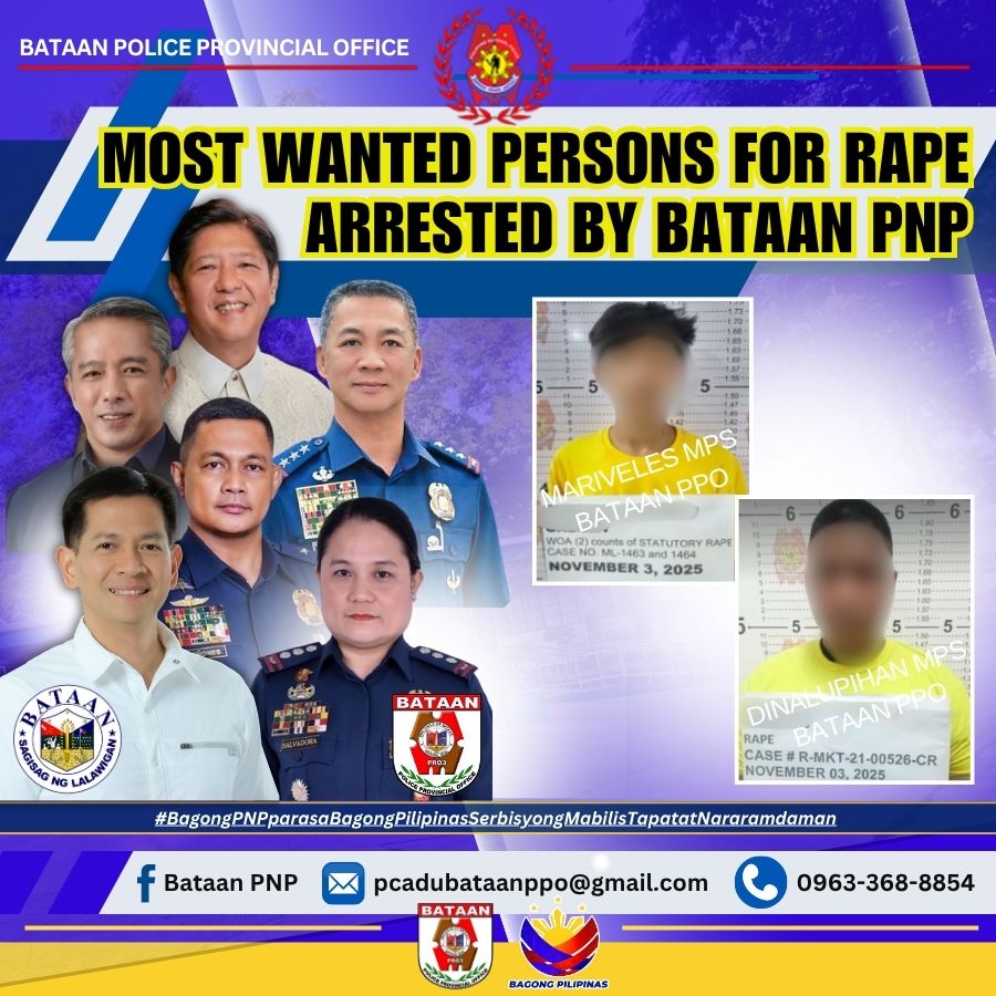 Two wanted rape suspects arrested in Bataan police operations