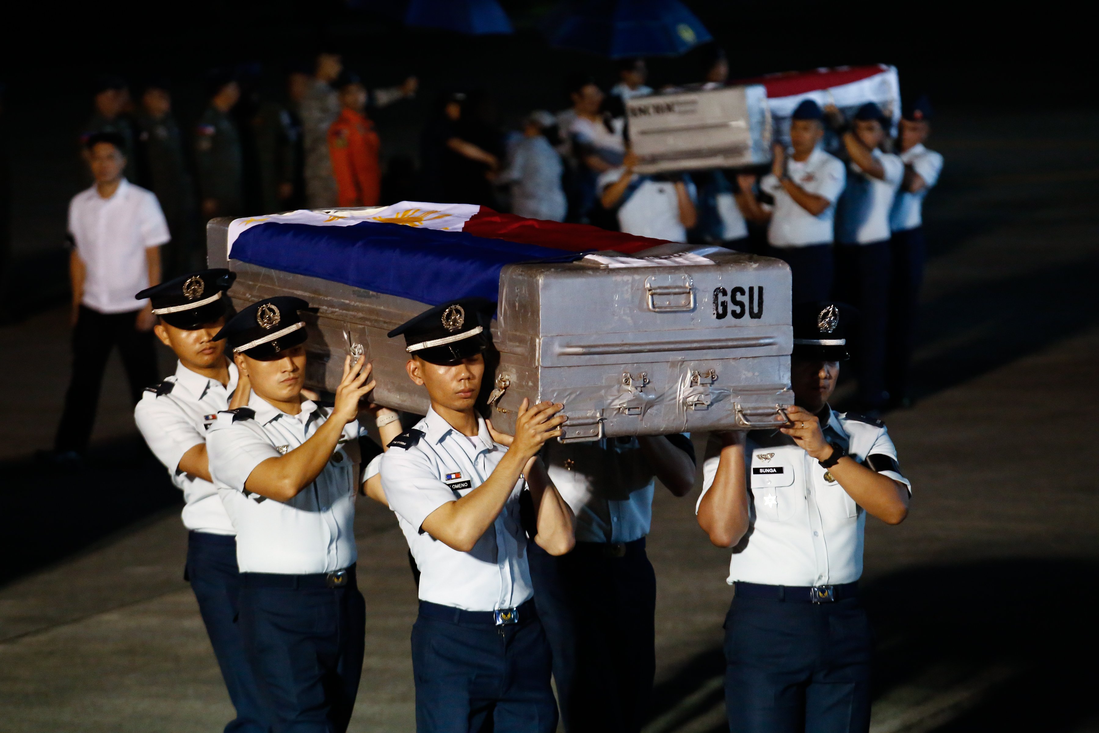 Pilots and crew members of PAF Angel 211 arrives at Villamor Air Base