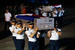 Pilots and crew members of PAF Angel 211 arrives at Villamor Air Base