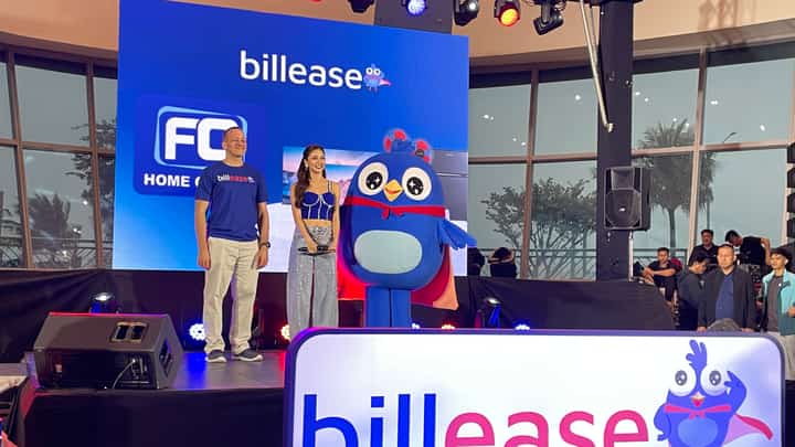 FROM L-R: Billease co-founder and CEO Georg Steiner, Billease brand ambassador Kim Chiu, and Billie, Billease's mascot