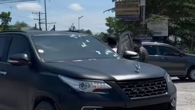 RIDDLED: A Toyota Fortuner SUV was riddled with bullets in Tacurong City mid-Tuesday, November 10, 2025 by still unidentified assailants where Former Maguindanao del Sur Board Member Taharuddin “Frank” Mlok narrowly escaped death. Luckily, the said vehicle was bullet-proof.