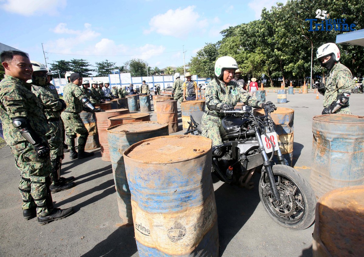 SKILLS ON WHEELS Police personnel undergo intensive motorcycle riding training at Camp Karingal in Quezon City on Tuesday, November 11, 2025, as part of a 45-day course designed to enhance their riding proficiency and operational readiness.