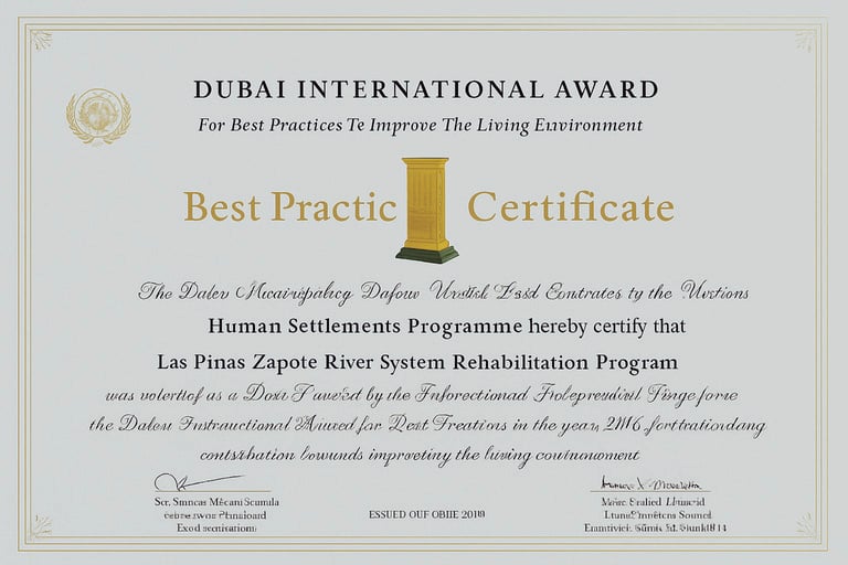 UN Human Settlements Program and the Dubai
International Award - “Best Practice Award for Outstanding
Contribution Towards Improving the Living Environment”
(2006)