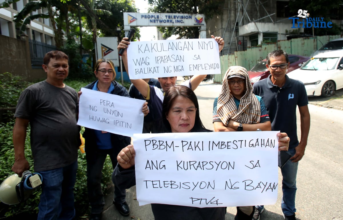 (November 13 2025) People’s Television Employees Association (PTEA-PTV4) stage a protest outside their office in Visayas Avenue, Quezon City on Thursday November 13 2025, calling President Ferdinand Marcos Jr to investigate of the alleged corruption at their office. Photo/Analy Labor